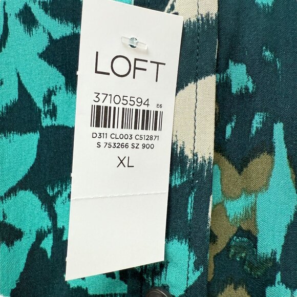 LOFT Blouse Size XL Teal Floral Flowy Womens Top Rayon Long Sleeve NWT - Picture 5 of 10
